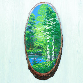 14160531 - Картина на спиле дерева русские березы 40 см лето.