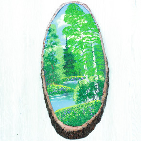 14160631 - Картина на спиле дерева русские березы 45 см лето.